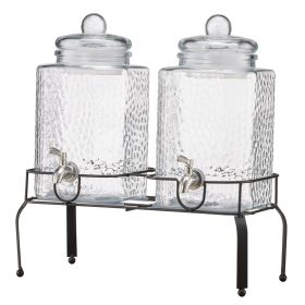 Beverage Dispenser, 2 Pack 1.5 Gallon Drink Dispensers for Parties, Glass Juice Dispenser with Metal Stand, Stainless Steel Spigot
