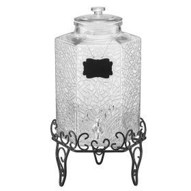 Beverage Dispenser, 2.5 Gallon Drink Dispensers for Parties, Glass Juice Dispenser with Metal Stand, Stainless Steel Spigot