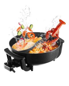 Electric Hot Pot, 1360W 5 L Double-flavor Shabu Shabu Pot, Non-Stick Electric Cooker with Divider, Clear Glass Lid, Temperature control