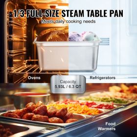 8 Pack Hotel Pans, 1/3 Size Anti-Jam Steam Pan with Lid, 0.8mm Thick Stainless Steel Steam Table Pan, 6-Inch Deep Commercial Table Pan