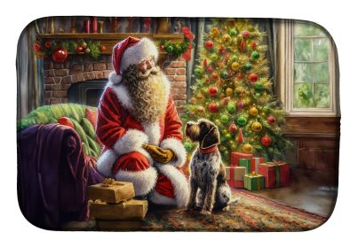 Wirehaired Pointing Griffon and Santa Claus Dish Drying Mat Absorbent Dish Drying Mat Pad for Kitchen Counter Dish Drainer Mat for Countertop