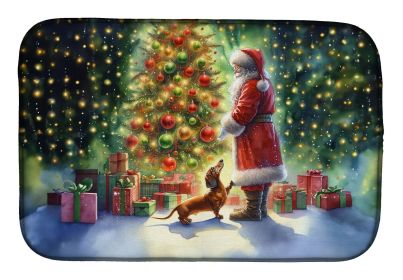 Dachshund and Santa Claus Dish Drying Mat Absorbent Dish Drying Mat Pad for Kitchen Counter Dish Drainer Mat for Countertop, 14 x 21", Multicolor
