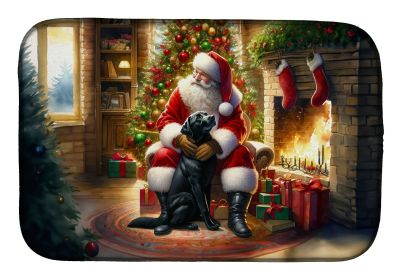 Labrador Retriever and Santa Claus Dish Drying Mat Absorbent Dish Drying Mat Pad for Kitchen Counter Dish Drainer Mat for Countertop, 14 x 21"