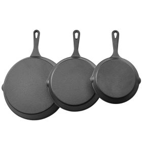 Cast Iron Skillet, 3-Piece Frying Pan Set (6, 8, 10 in), Heavy-Duty Skillets with Heat-Resistant Handle, Pre-Seasoned Chef's Pan, Kitchen Cookwar