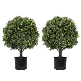 22in Artificial Topiary Boxwood Ball Trees – Faux Evergreen Potted Shrubs for Porch, Patio, Entryway, or Indoor Living Room Decor, 2pcs/set