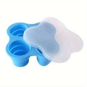 1pc Silicone Storage Folding Ice Sphere Tray Ice Cube Ice Sphere Mold Food Supplement Box With Lid Folding Fruit Snacks Storage Round Ice Sphere (Color: Blue)
