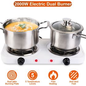 Double Burner Electric Hot Plate, 2000W Fast Heating with 5 Temperature Levels, Portable Stainless Steel Hot Plate for Home Dorm RV (title: default title)